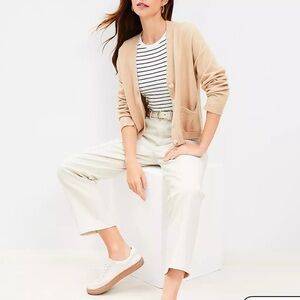 NWT LOFT Pintucked High Rise Straight Jeans in Popcorn off white